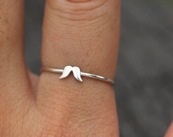 Sterling Silver Mustache Ring: Handmade Minimalist Midi Ring