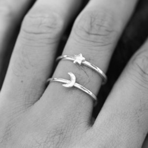 Sterling Silver Moon and Star Ring: Celestial Jewelry