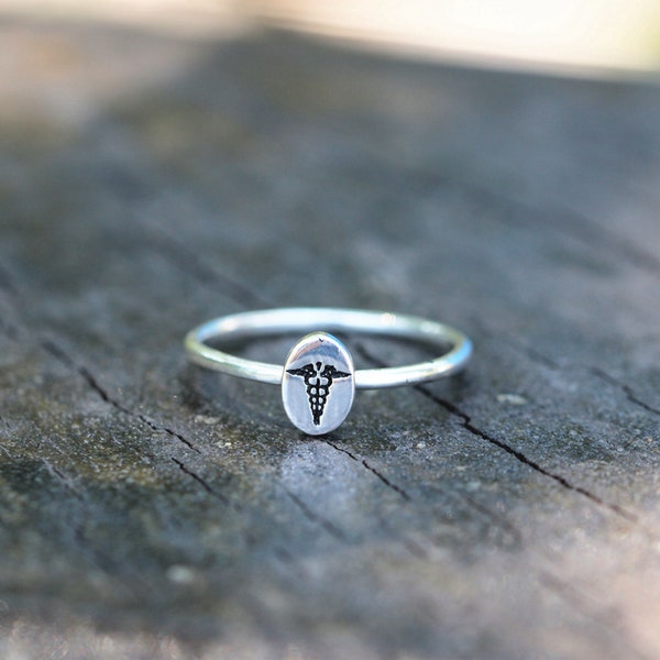 Doctor Medical Symbol jewelry,Medical Alert ring,Medical Ring,Health and Wellness, Caduceus Symbol Statue,Rod of Asclepius