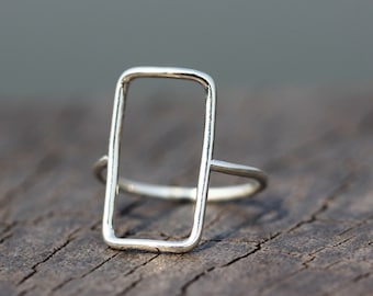Lång rektangulär ring i sterlingsilver: Minimalistiska geometriska smycken