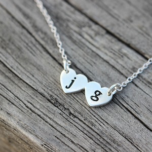 925 Sterling Silver Initial necklace,silver double heart Necklace,Personalized letter necklace alphabet jewelry,Valentine&#39;s Day gift