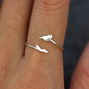 Sterling Silver Bird Ring: Dainty Open Wrap Ring, Modern Jewelry