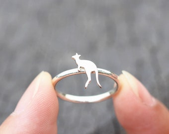 Sterling Silver Kangaroo Ring: Minimalist Animal Jewelry