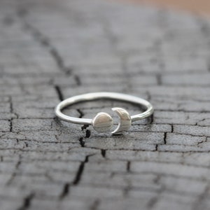 Sterling Silver Sun and Moon Ring: Celestial Jewelry, Adjustable Band