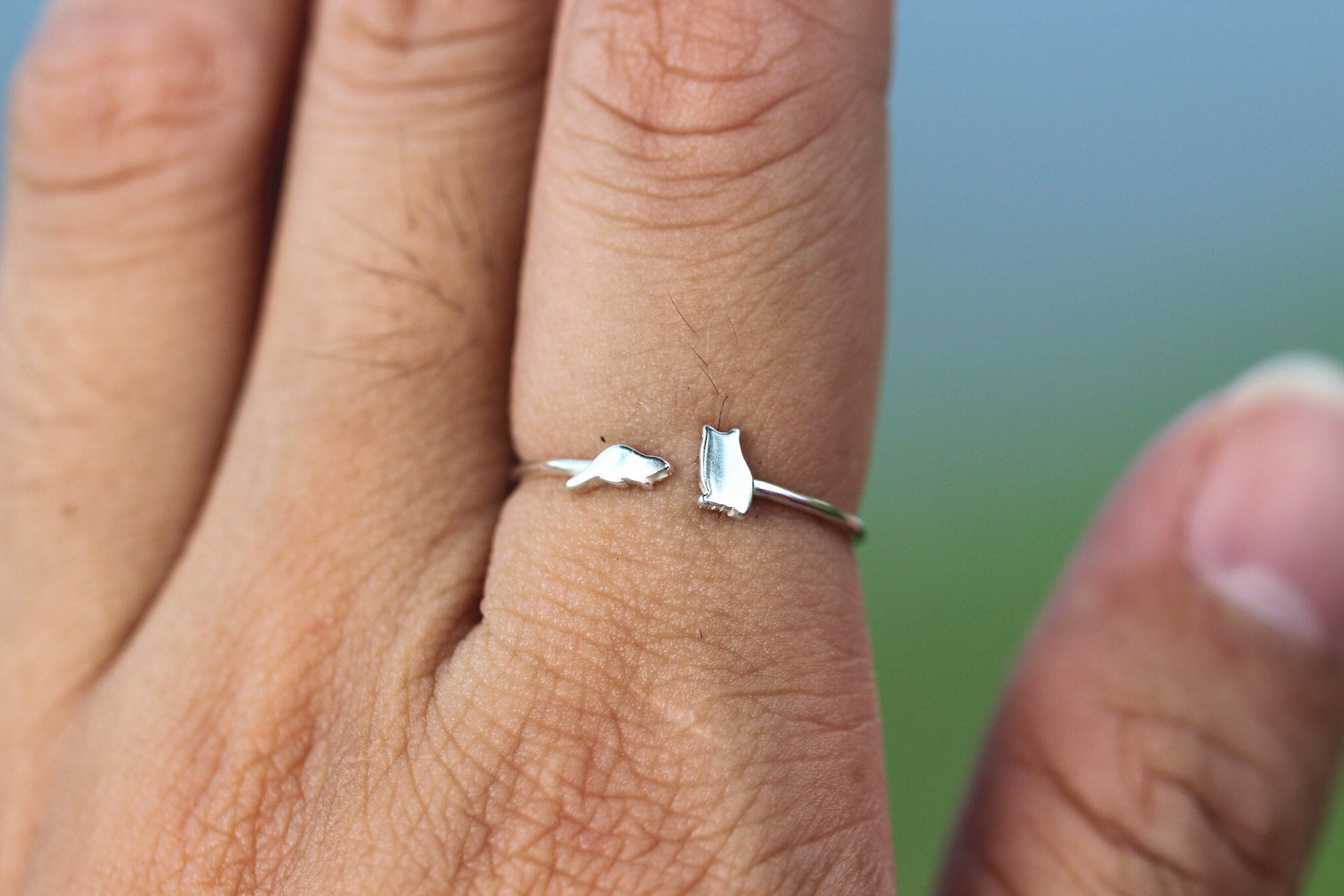 925 silver owl ring,owl jewelry,cute owl and rat ring,mice ring,animal lover jewelry,open jwelry,Min