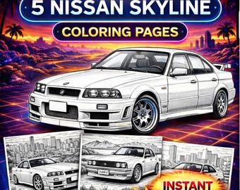 Nissan Skyline R32 R33 R34 Coloring Pages – JDM Car Art (Digital Download)