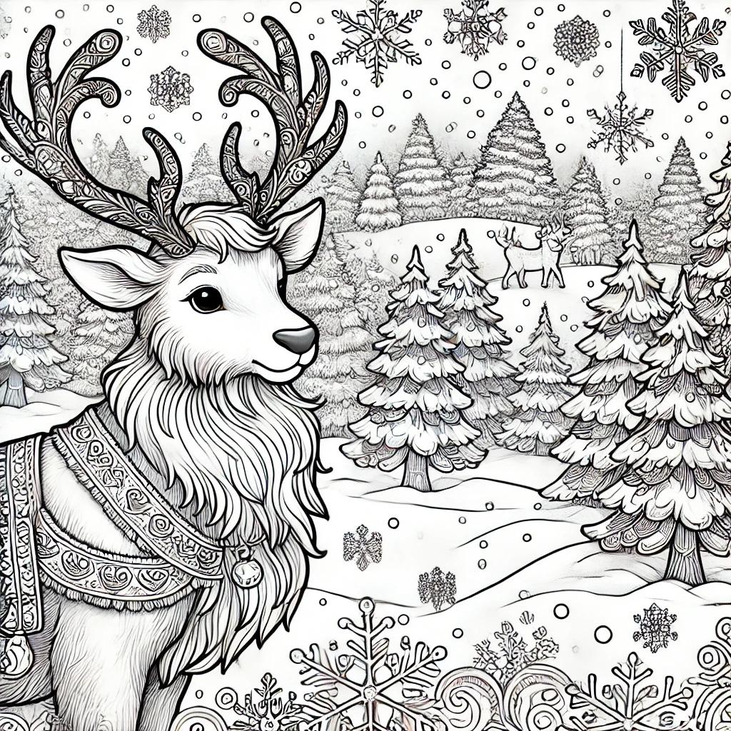 Winter Wonderland Reindeer Adult Coloring Page Christmas-themed ...