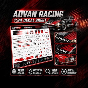 Advan Tuner Racing Style Waterrutschkana-dekaler, utskrivbar SVG PDF PNG Diecast Custom File