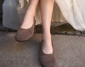 Women's handmade genuine leather knitted single shoes flat slip-on peas shoes