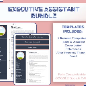 Executive Assistant Resume Bundle  |  Fully Customizable on CANVA and GOOGLE Docs