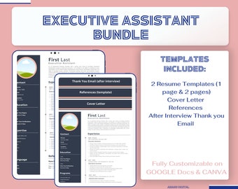Executive Assistant Resume Bundle  |  Fully Customizable on CANVA and GOOGLE Docs