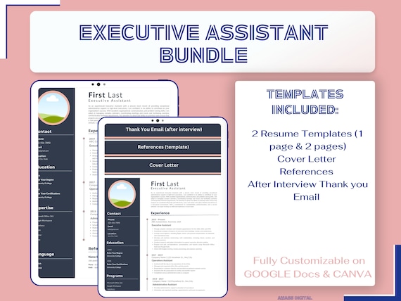 Executive Assistant Resume Bundle  |  Fully Customizable on CANVA and GOOGLE Docs