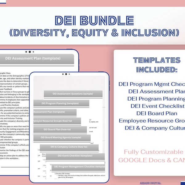 DEI (Diversity, Equity, and Inclusion) Templates Bundle   |   Instant Download  |  Fully Customizable GOOGLE Docs & CANVA