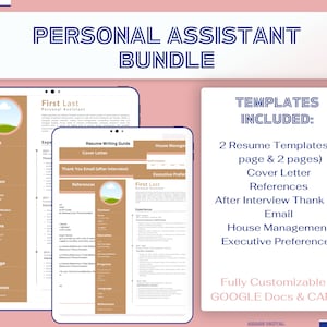 Personal Assistant Resume Bundle  |  Fully Customizable on CANVA