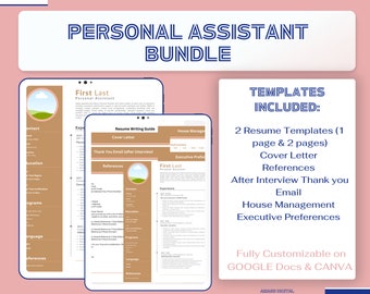 Personal Assistant Resume Bundle  |  Fully Customizable on CANVA