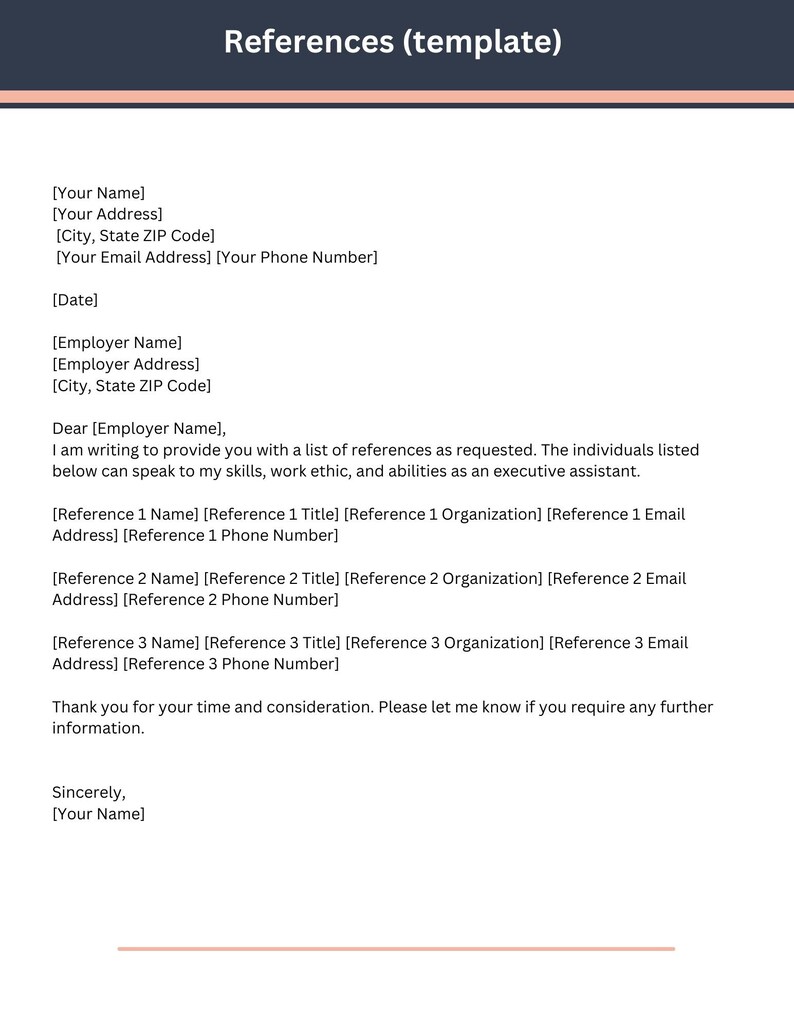 May include: A reference letter template with a formal letter format. The letter includes a section for the sender's contact information, a salutation, a body paragraph, and a closing.