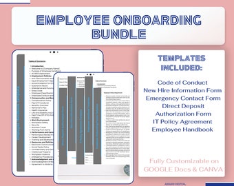 New Hire, Employee Onboarding Bundle   |   Fully Customizable GOOGLE Docs & CANVA