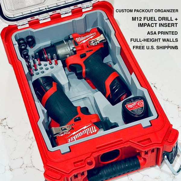 Milwaukee Packout Insert for M12 FUEL 1/2" Hammer Drill/Driver & M12 FUEL 1/4" Hex Impact Driver | ASA M12 Organizer | 3404-20 and 3453-20