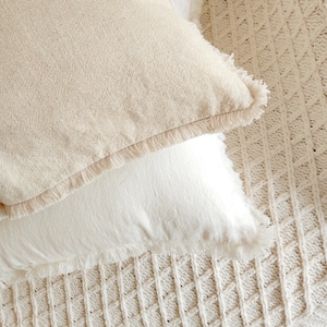 Frayed Fringe Linen Cushion Cover: Neutral Throw Pillow Case