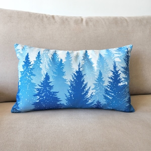 Copricuscino a forma di pino, copricuscino decorativo foresta blu, federa da arredo rettangolare