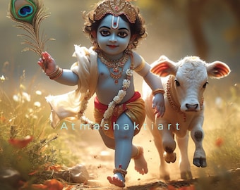 Baby Krishna Art Print: Especial Janmashtmi, Hinduismo Divino (Descarga Digital)