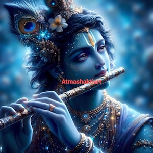 Sacred Krishna Canvas Art: Hindu Divine Couple Portrait