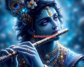 Sacred Krishna Canvas Art: Hindu Divine Couple Portrait