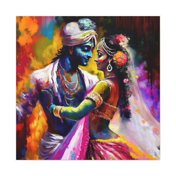 Krishna and Radha playing Holi ,Lord Krishna Art, Lord Krishna Painting, Lord Krishna Wall Art, Home Decor Art, Hindu Art, Indian Painting