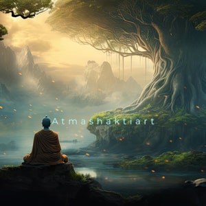 Buddha Under Tree Art Print: Nirvana Buddhism Decor (Digital Download)