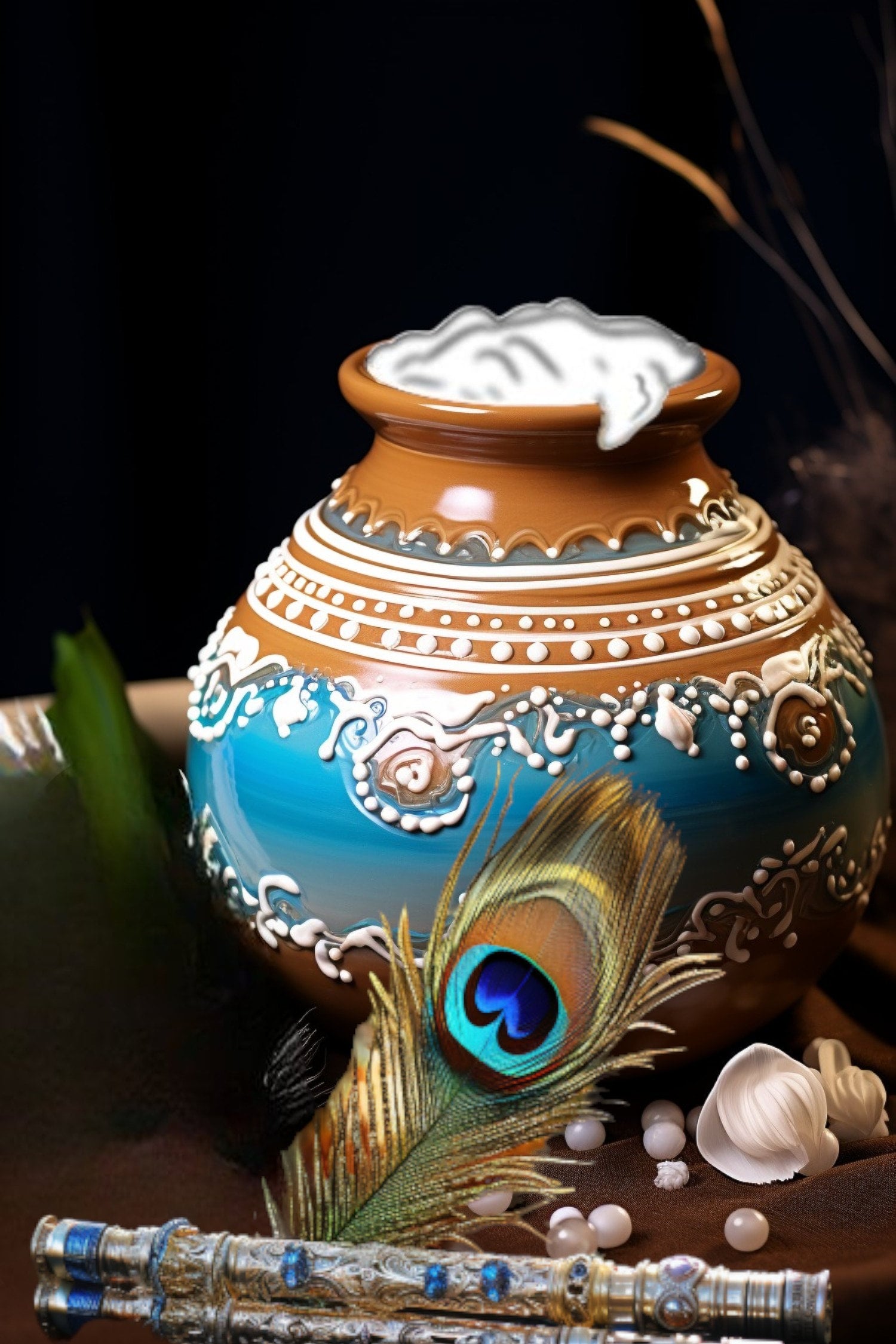 Krishnan Pot Lord Krishna 5 Flyer | Butter Pot With Flute | Matki | Peacock | Lord ...