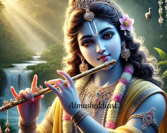 Impresión artística del bebé Krishna: Retrato divino del hinduismo (descarga digital)