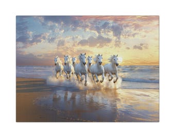 Divine 7 Horses Art / Beautiful White Horses, Large Canvas Print /  Motivational Horse Art, Perfect for Living Room /Home Decor  /Canvas art