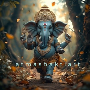 Lord Ganesha Walking in a forest, digital art,digital download, beautiful art, divine art,hinduism,gods, Home Decor , Wall art