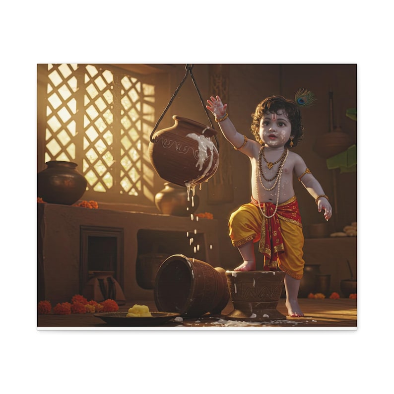 Krishnan Pot Krishna and Butter Pot Canvas Print: Janmashtami Hindu Art - Etsy