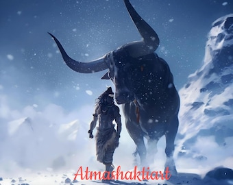 Lord Shiva walking with Nandi,Lord Shiva Wall Art, Shiva Hinduism Canvas Painting, Shiva Abstract Print Wall Decor | Digital download