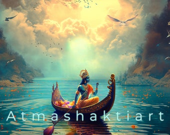 Lord Krishna - The Boatman,digital art,digital download, beautiful art, divine art,hinduism,gods