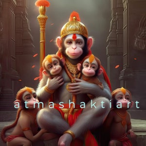 Lord Hanuman with Vanar Sena | Baby Hanuman | Lord Hanuman  | Divine Picture | Instant download  | Digital download  | Baal Hanuman