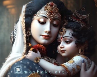 Yashoda and Krishna 3 | Mother and Son | Mother's day gift | Digital download | Instant download | Mother's day | Divine mother and son