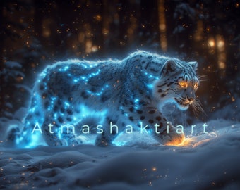 Snow leopard art | Leopard walking in snow | powerful| Animal art | Wall Art   | energy source  | Instant download  | Digital download