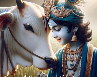Lord Krishna mit einem Kalb | Baby Krishna | Herr Krishna | digitaler Download | sofort download |Hohe Qualität