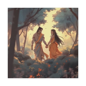Lord Rama and Goddess Sita , Lord Ram , Goddess Sita , Scene from Ramayana , Meditation art , home decor, Hinduism , Canvas art