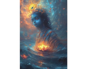 Lord Krishna in cosmic ocean , Canvas art , Home Décor, Wall art , Peaceful art , Krishna , Baby Krishna , Hare Krishna