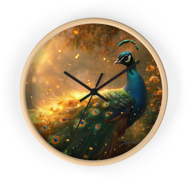 Wanduhr, Pfauenwanduhr, goldener Pfau, Wanduhr, schöne Kunstuhr, Wohndekoration, Zeit, Wanduhr