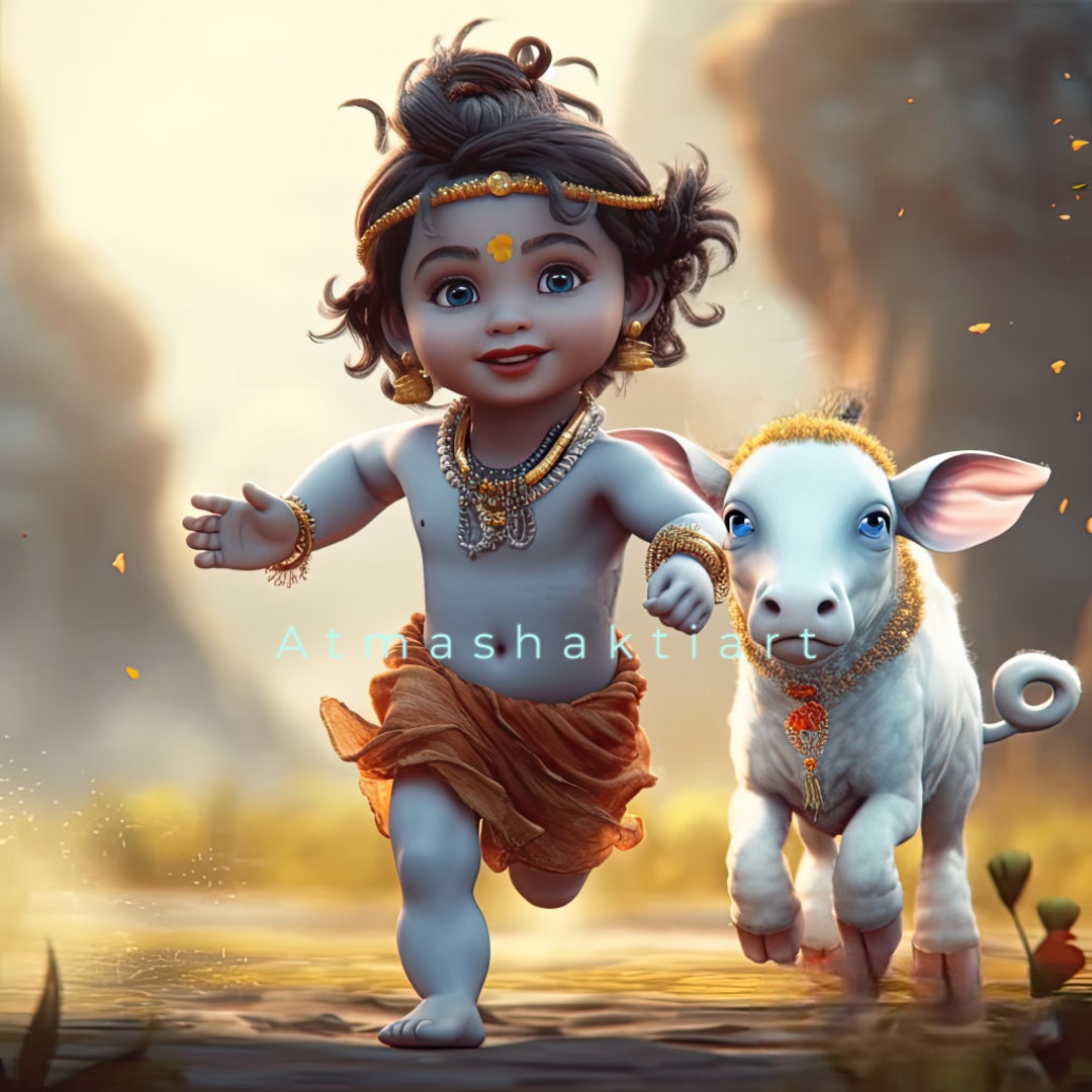 Lord Krishna With a Calf Baby Krishna Lord Krishna Digital Download Instant Download high