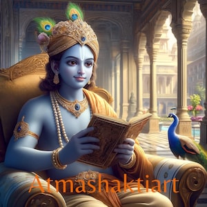 Lord Krishna Reading Art: Janmashtami Special Divine Image (Digital Download)