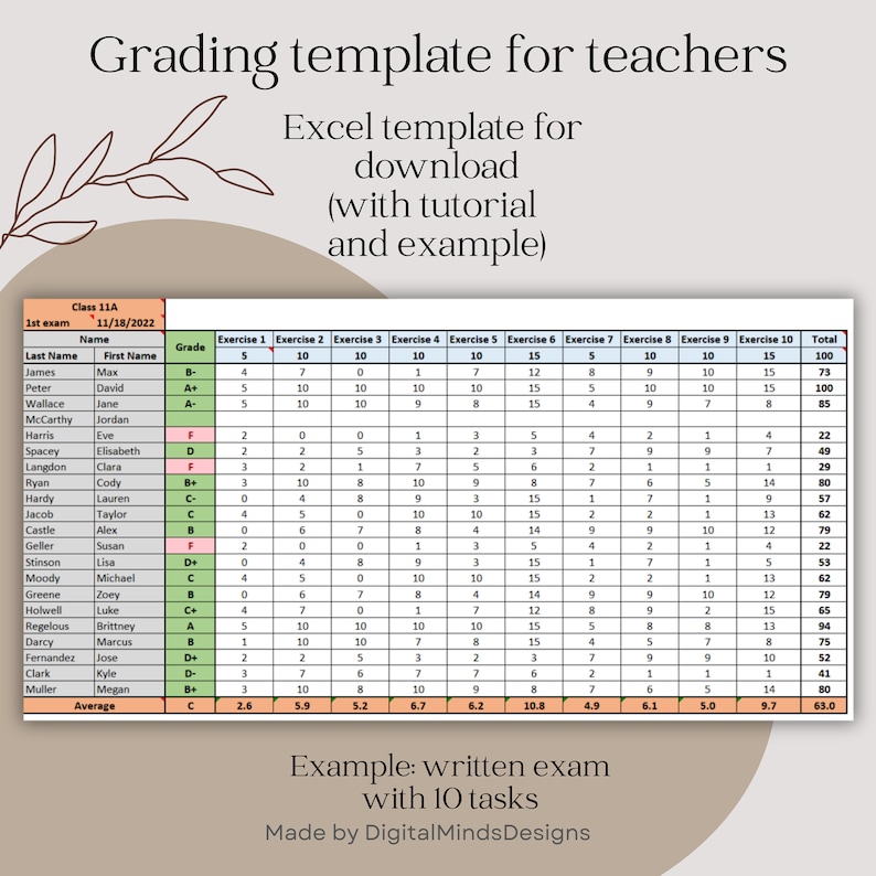 Grading Template Excel Teachers Excel Template School Grades Exams