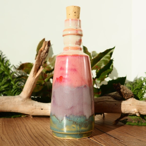 handmade pottery oil bottle//300ml//turquoise, pink, pink, purple//clay, stoneware//tableware, vinegar bottle, dispenser, jug//ceramic//kitchen