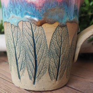 large handmade ceramic cup Sage Leaf// 500ml//potted//pink, turquoise, pink//drinking vessel, tea cup, coffee cup, mug//gift image 7