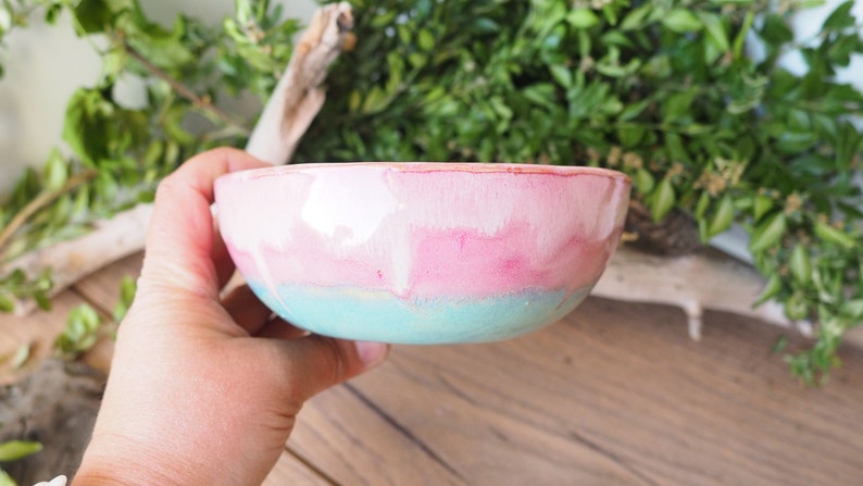 handgemachte Keramikschale//getöpfert//pink, rosa,türkis//450 ml//Müsli,Salatschale,kleine Schüssel//Geschirr,Küche//Geschenk Bild 9