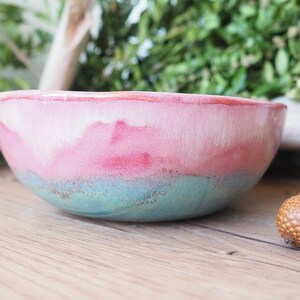 handgemachte Keramikschale//getöpfert//pink, rosa,türkis//450 ml//Müsli,Salatschale,kleine Schüssel//Geschirr,Küche//Geschenk Bild 1